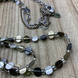 Chico's Mixed Metals Circle Discs Two Tier Long Necklace